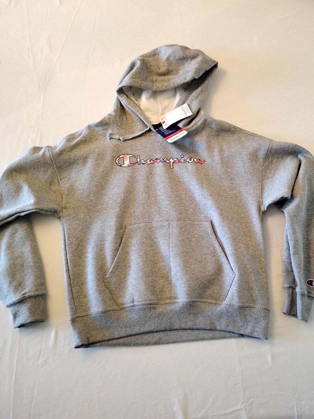UNISEX Champion Powerblend Grey Hoodie Small Multicolour Logo NWT